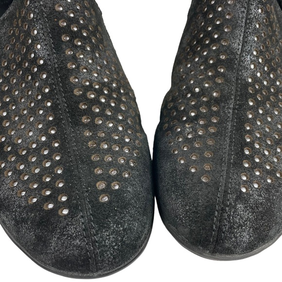 Sesto Meucci Black Suede SlipOn 9 Narrow Hovercraft Sole Silver Punched Leather - Picture 11 of 16